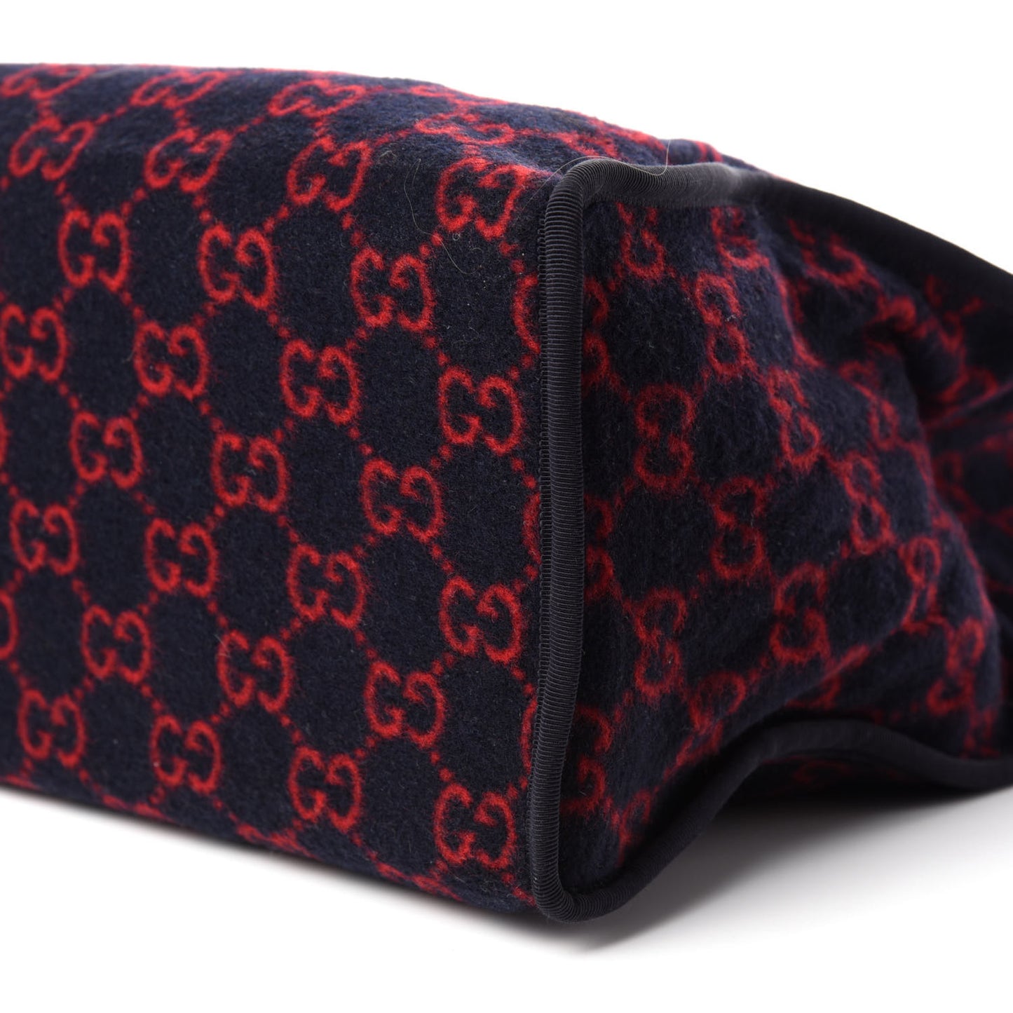 Covered Wool Textured Dollar Calfskin GG Monogram Large Tote Bag Blue Red