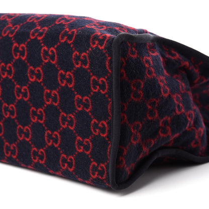 Gucci Covered Wool Textured Dollar Calfskin GG Monogram Large Tote Bag Blue Red 7 of 10