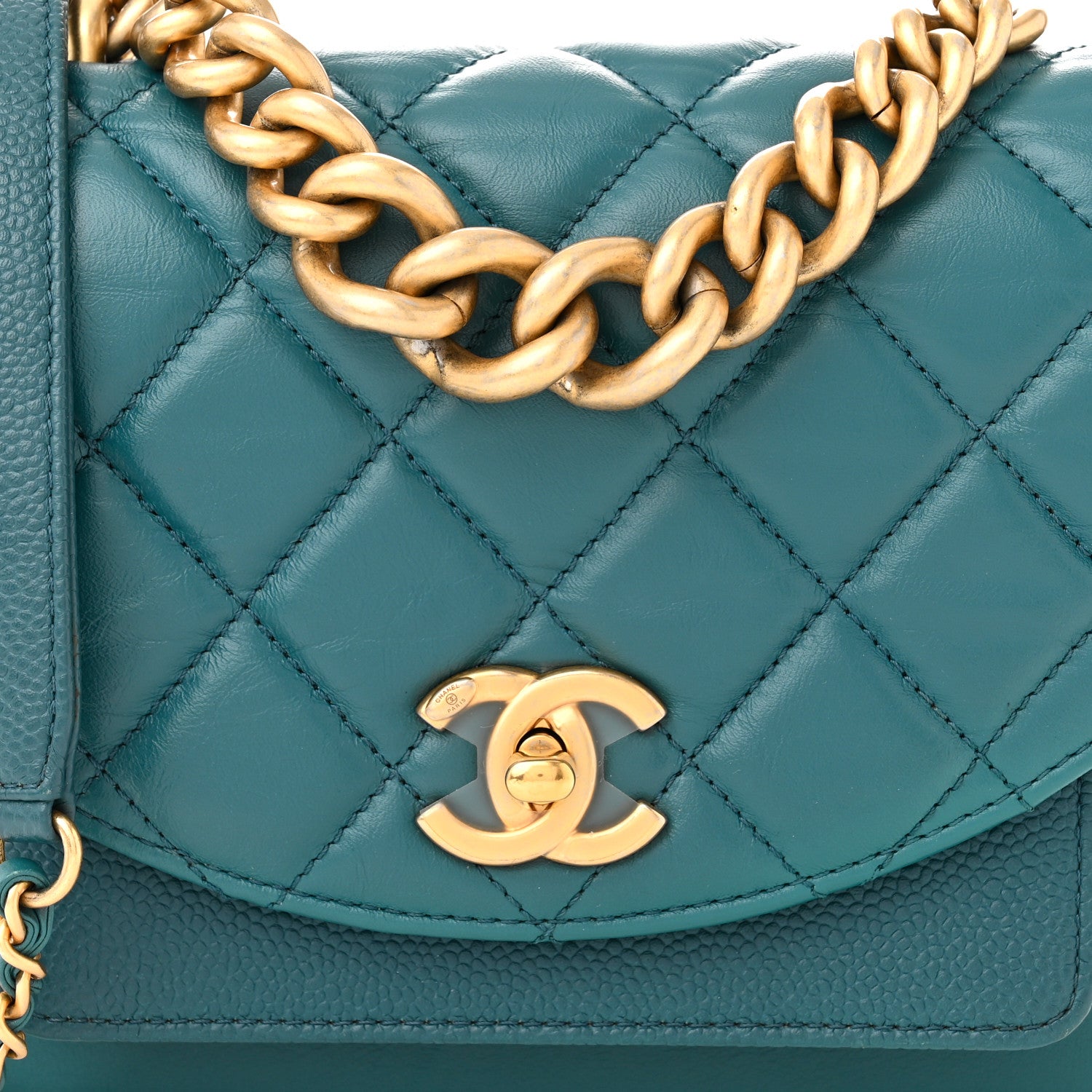 Chanel Calfskin Caviar Quilted Mini Chain Handle Flap Dark Turquoise 8 of 10