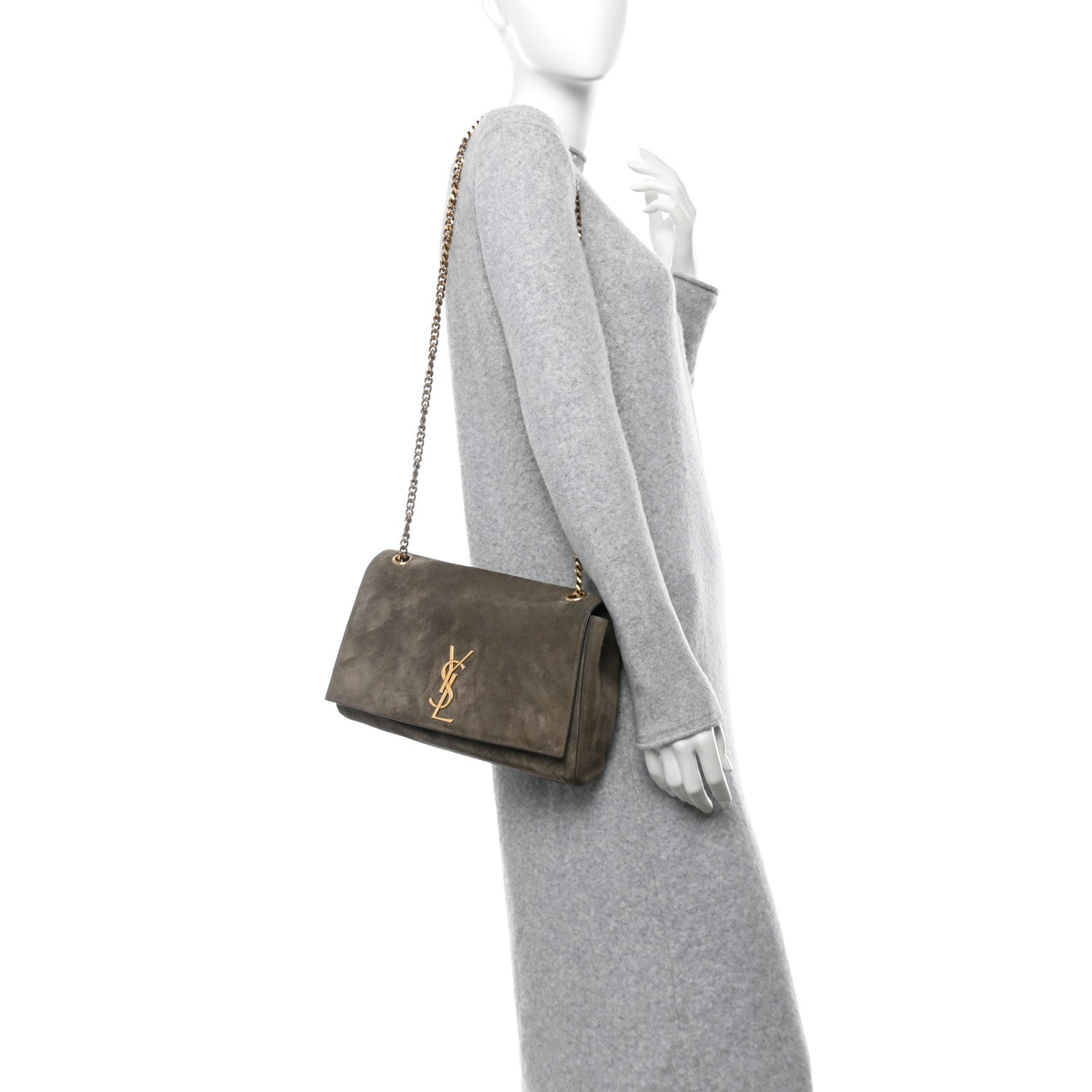 Saint Laurent Smooth Calfskin Suede Medium Reversible Monogram Kate Satchel Taupe 2 of 10