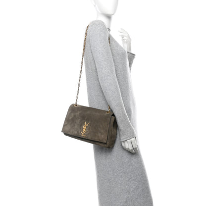 Saint Laurent Smooth Calfskin Suede Medium Reversible Monogram Kate Satchel Taupe 2 of 10