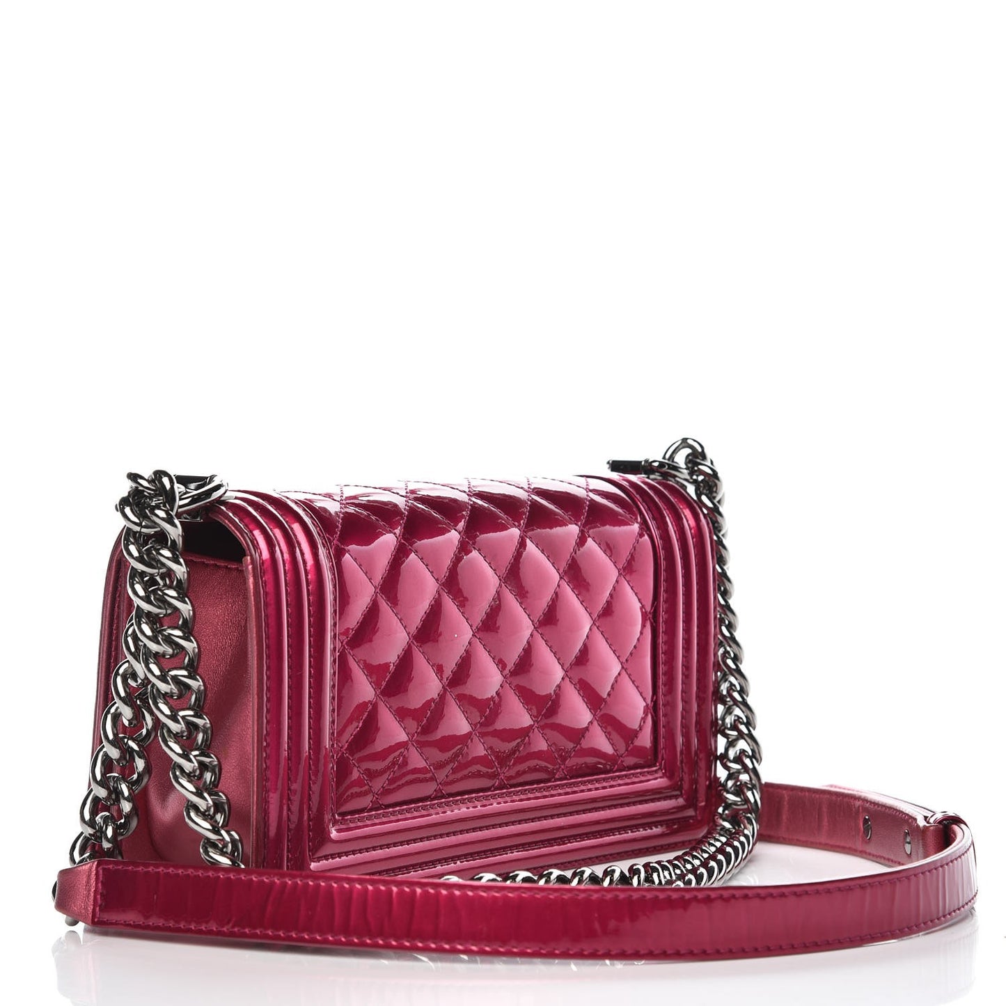 Metallic Patent Calfskin Quilted Small Boy Flap Pink