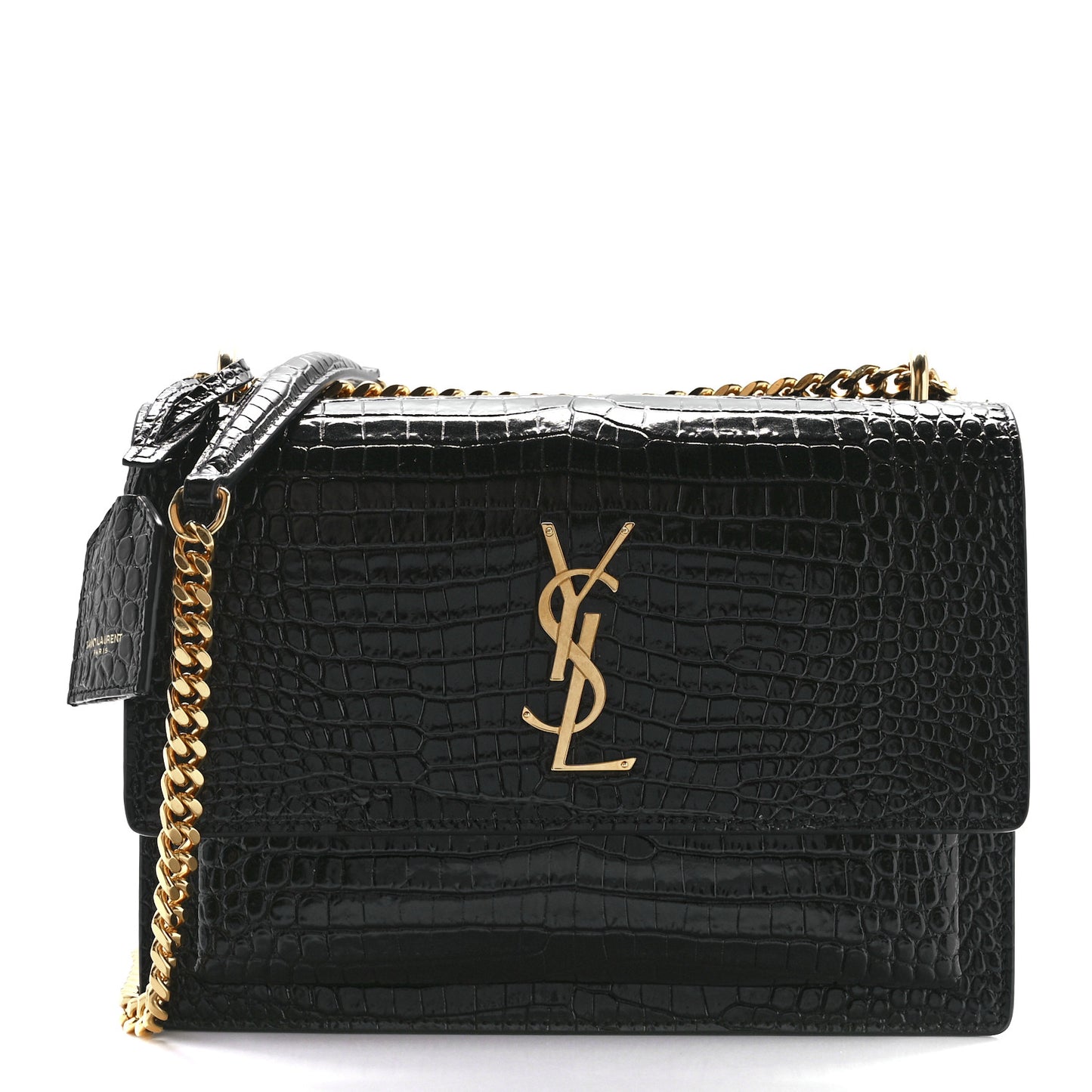 Calfskin Crocodile Embossed Medium Monogram Sunset Black