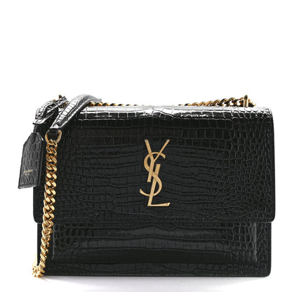 Saint Laurent Calfskin Crocodile Embossed Medium Monogram Sunset Black 1 of 13