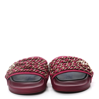 Chanel Satin Chain Flat Sandals 35 Dark Fuchsia 3 of 9