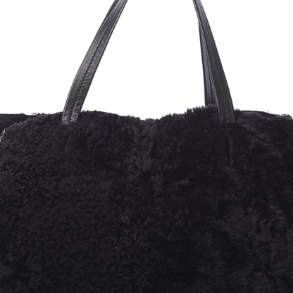 Celine Shiny Smooth Calfskin Shearling Horizontal Cabas Zipper Tote Black 7 of 17