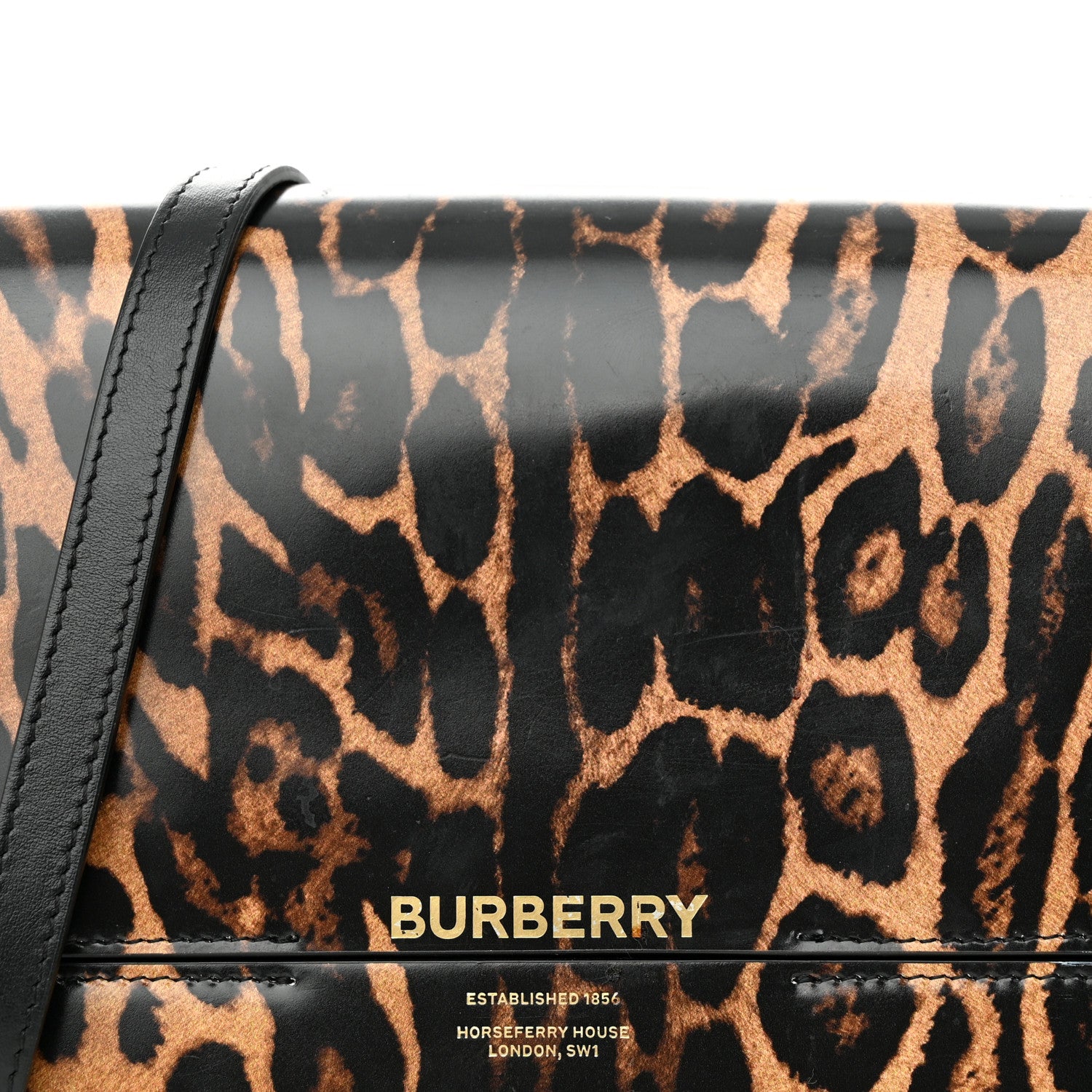 Burberry Calfskin Leopard Small Grace Bag Black 7 of 15