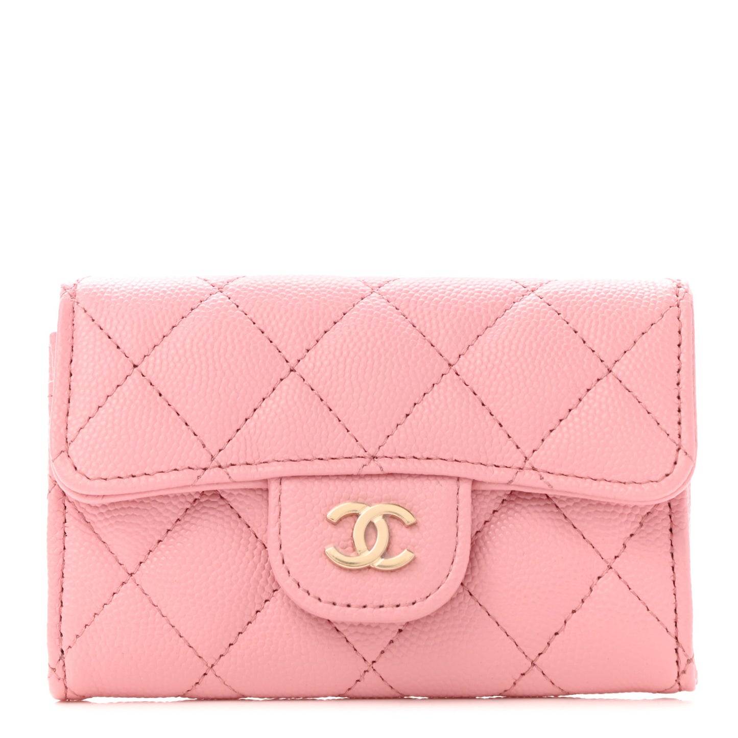 Caviar Quilted Flap Card Holder Wallet Light Pink