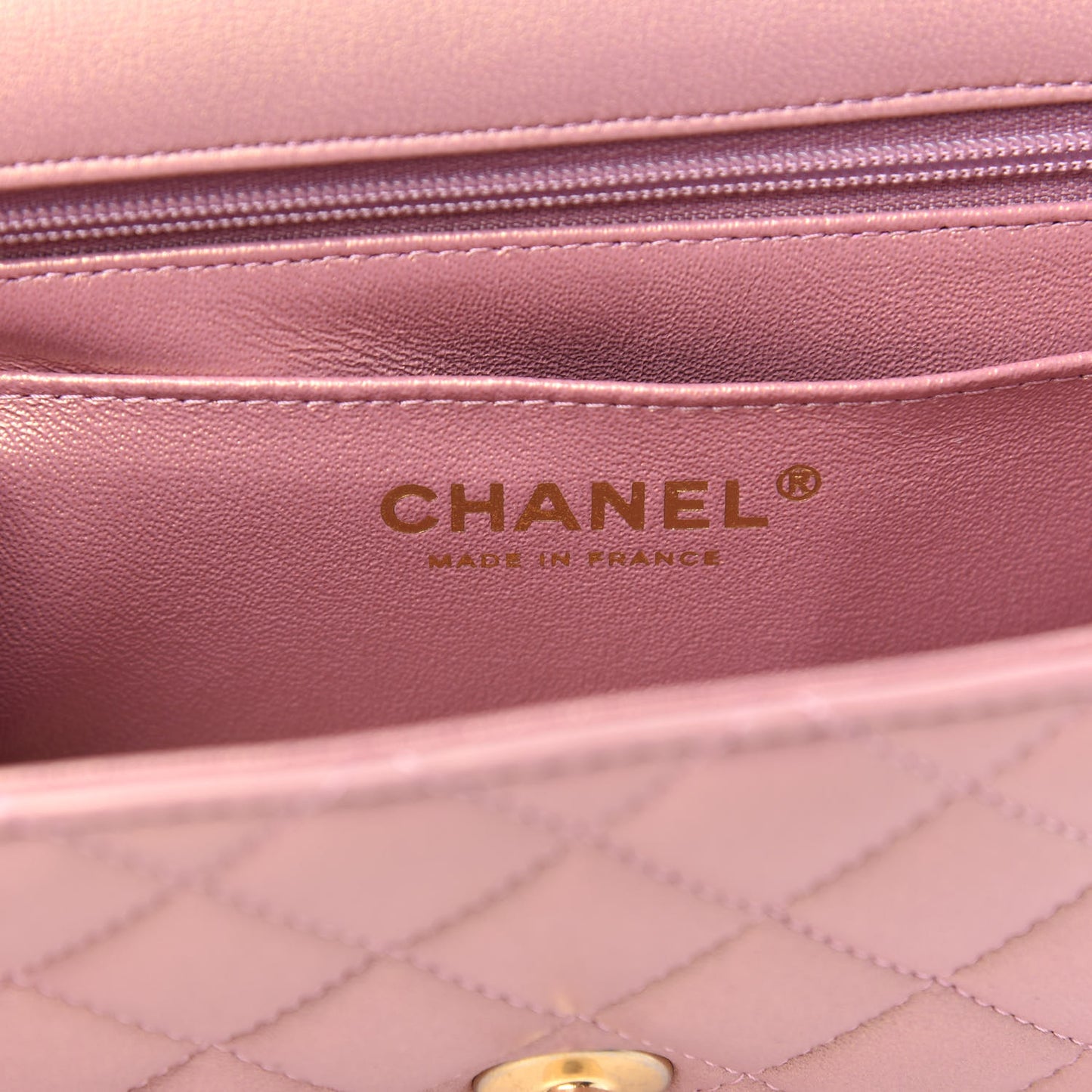 Iridescent Lambskin Quilted Mini Top Handle Rectangular Flap Pink