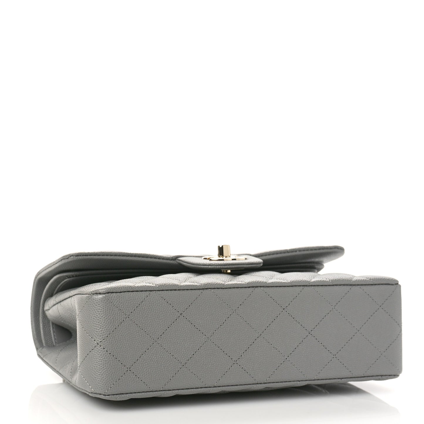 Caviar Quilted Small Double Flap Grey