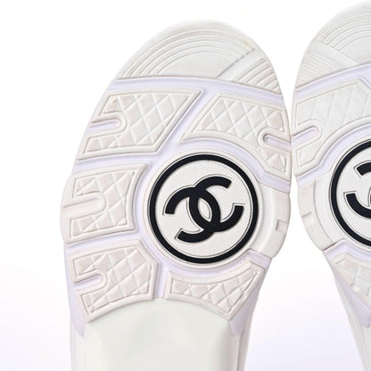 Chanel Suede Calfskin Fabric CC Sneakers 36 White 6 of 15