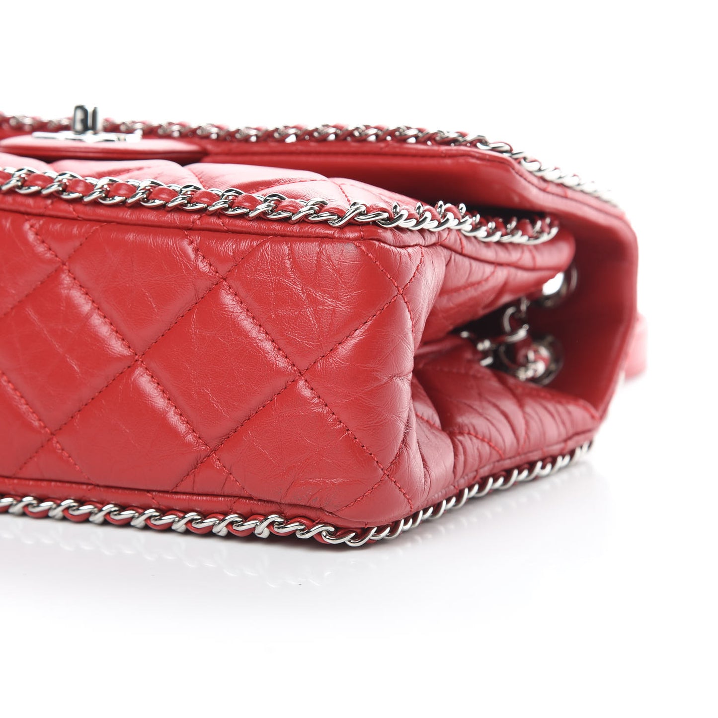 Crumpled Calfskin Medium Chain All Over Flap Red