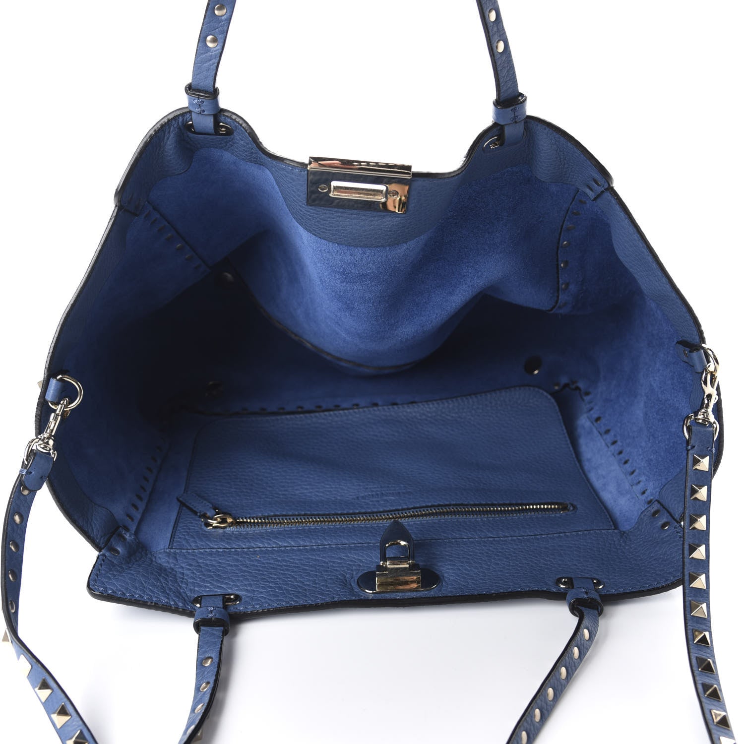 Valentino Garavani Pebbled Calfskin Medium Rockstud Tote Indaco 4 of 8