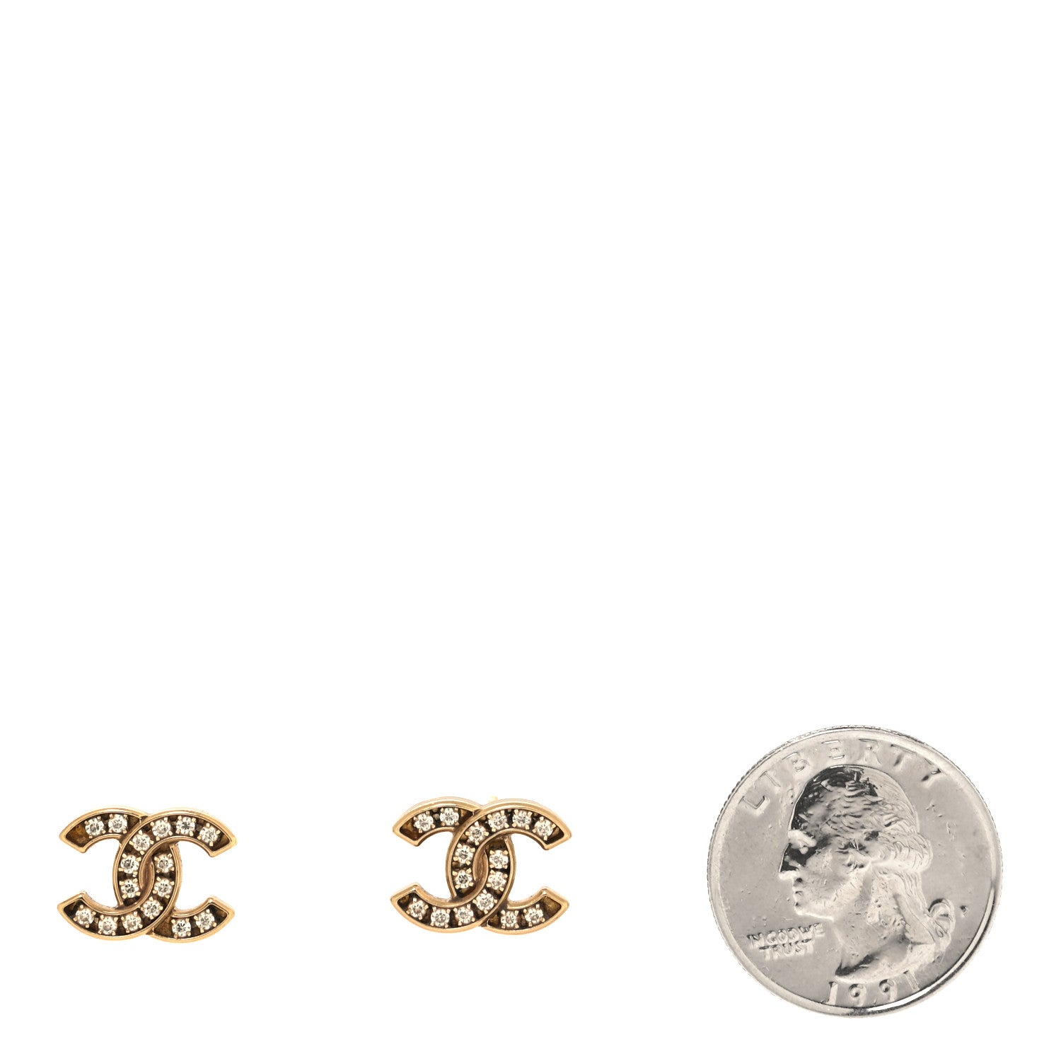Chanel Matte Metal Crystal CC Earrings Gold 2 of 5