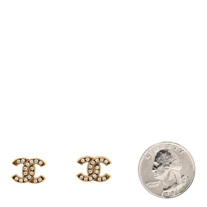 Chanel Matte Metal Crystal CC Earrings Gold 2 of 5