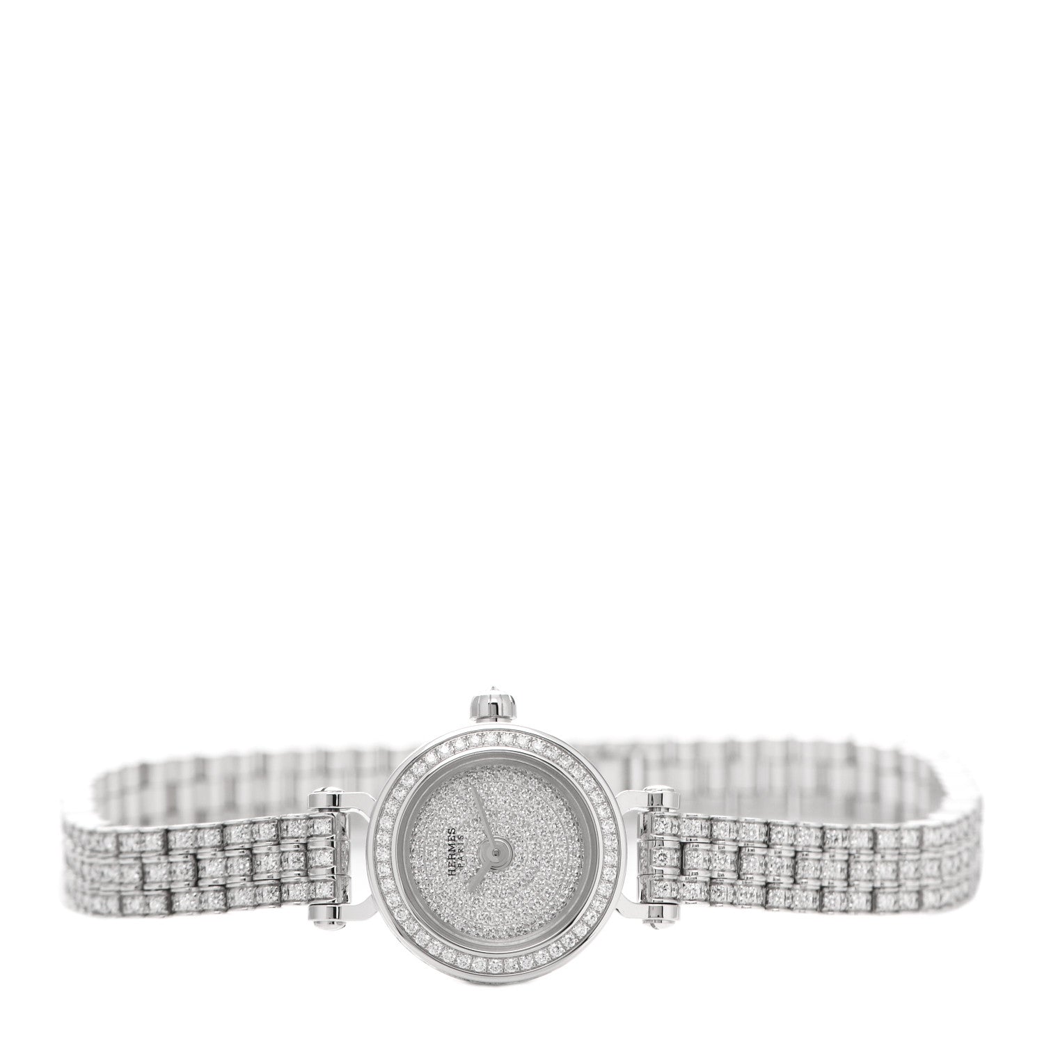 Hermes 18K White Gold Diamond Pave 16mm Faubourg Quartz Watch 2 of 5
