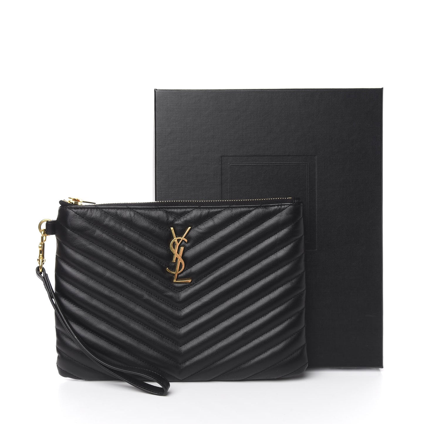 Calfskin Matelasse Chevron Monogram A5 Wristlet Black