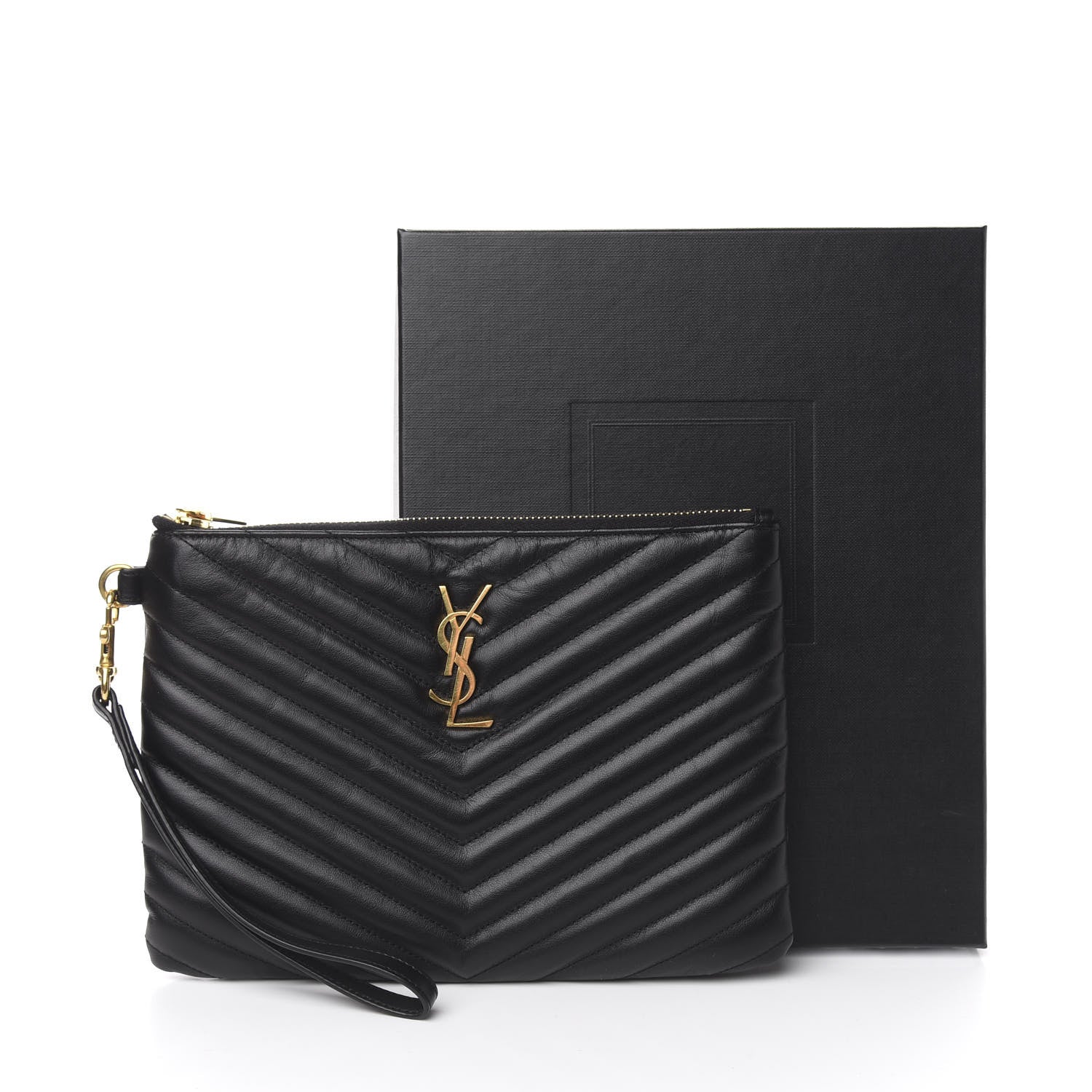 Saint Laurent Calfskin Matelasse Chevron Monogram A5 Wristlet Black 12 of 12