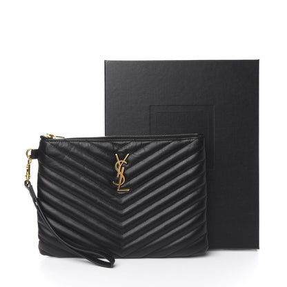 Saint Laurent Calfskin Matelasse Chevron Monogram A5 Wristlet Black 12 of 12