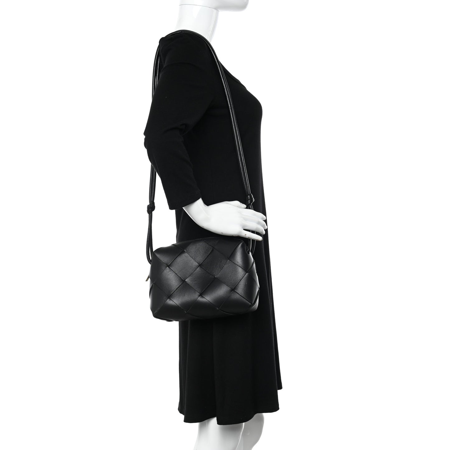 Lambskin Maxi Intrecciato Small Cassette Camera Bag Black