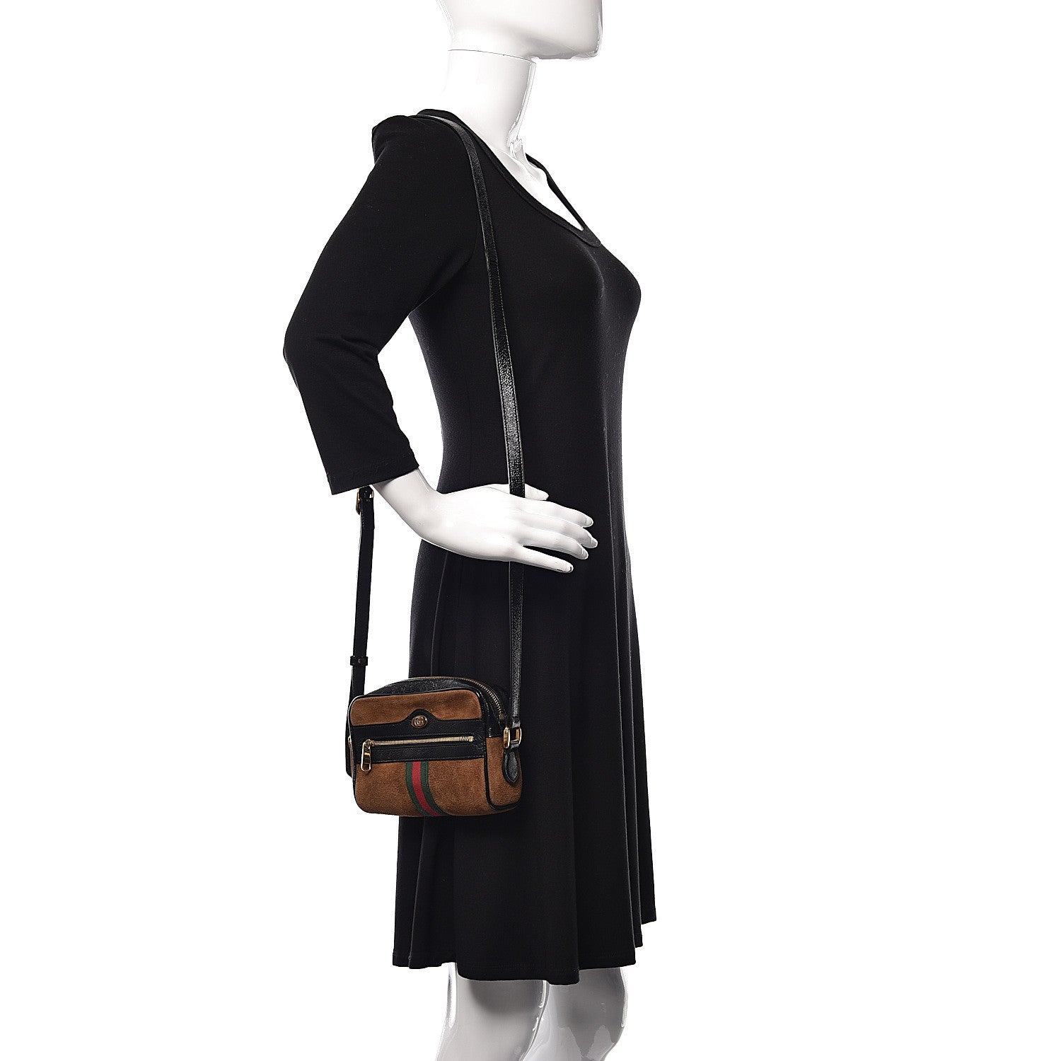 Gucci Suede Patent Web Mini Ophidia Shoulder Bag Nocciola Black 2 of 14