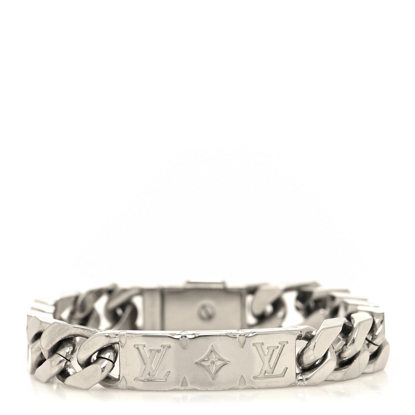 Zamac Palladium Monogram Chain Bracelet Silver