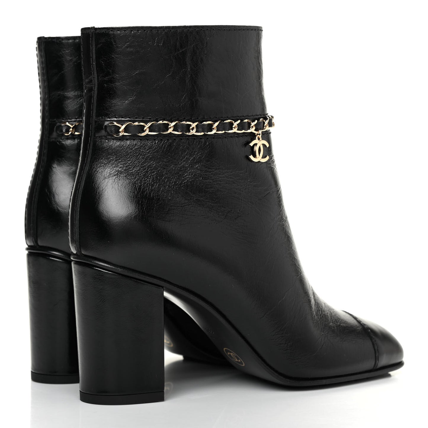 Crumpled Calfskin Cap Toe Chain Short Boots 36.5 Black
