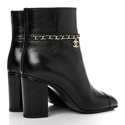 Chanel Crumpled Calfskin Cap Toe Chain Short Boots 36.5 Black 4 of 12