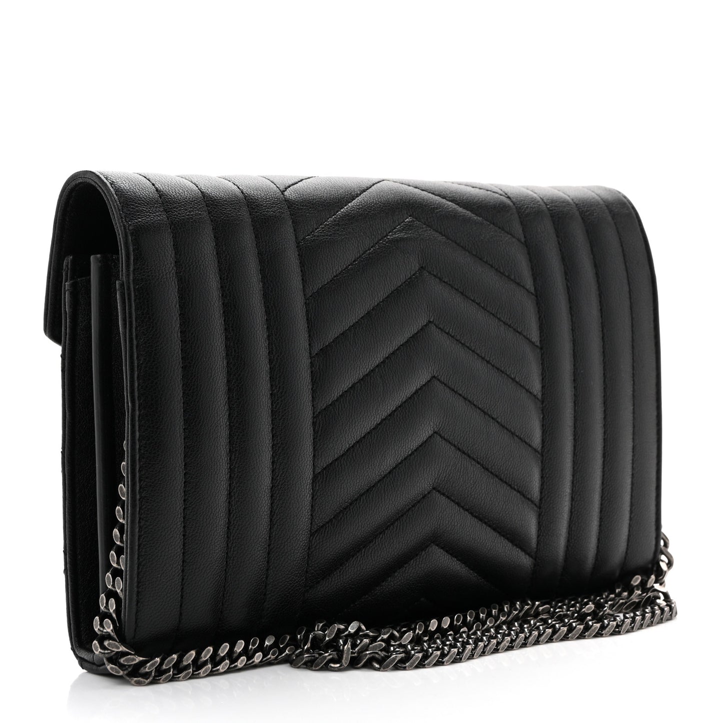 Sheepskin Tri-Quilt Monogram Envelope Chain Wallet Black