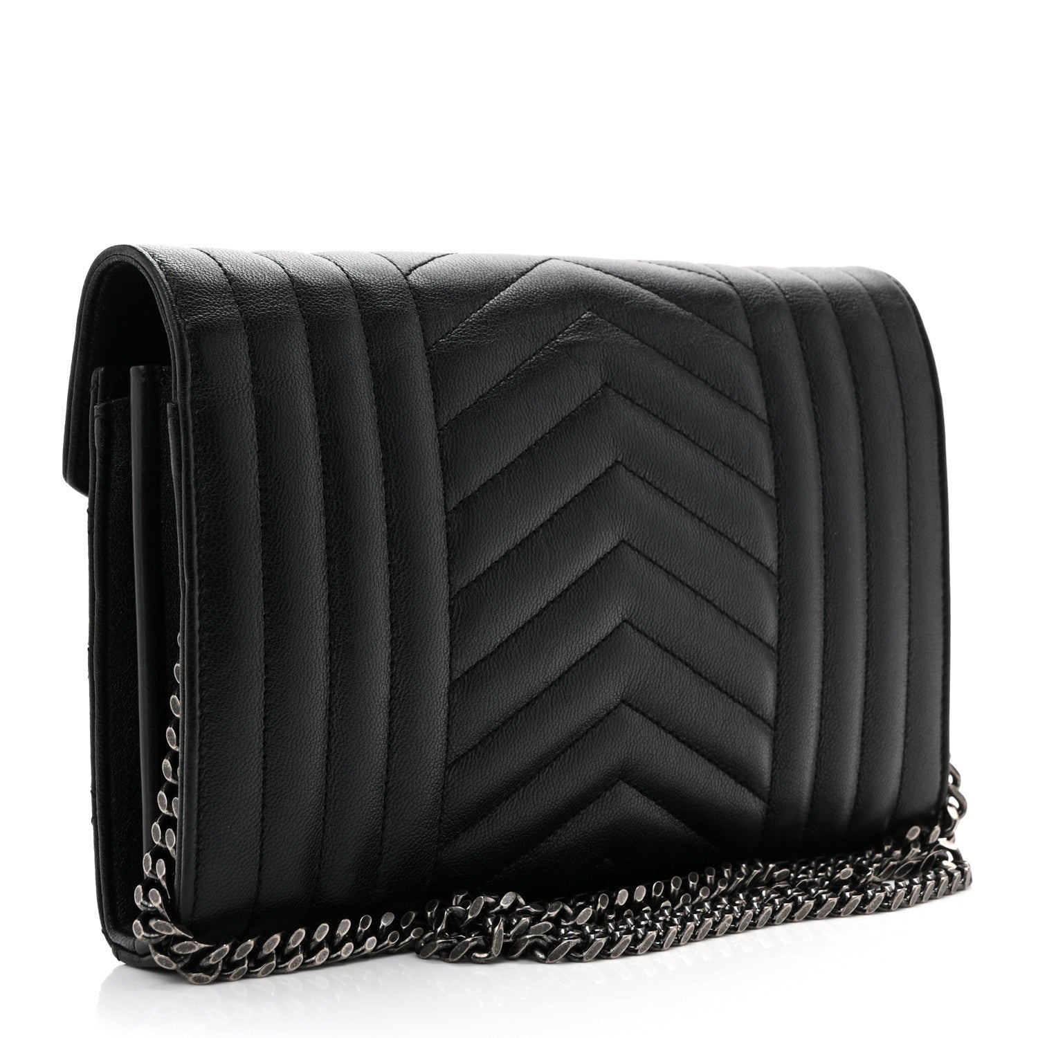 Saint Laurent Sheepskin Tri-Quilt Monogram Envelope Chain Wallet Black 3 of 13