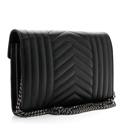 Saint Laurent Sheepskin Tri-Quilt Monogram Envelope Chain Wallet Black 3 of 13