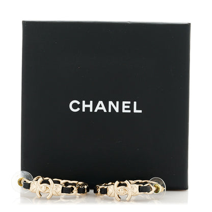 Chanel Metal Lambskin Quilted CC Turnlock Chain Hoop Earrings Gold Black 5 of 5