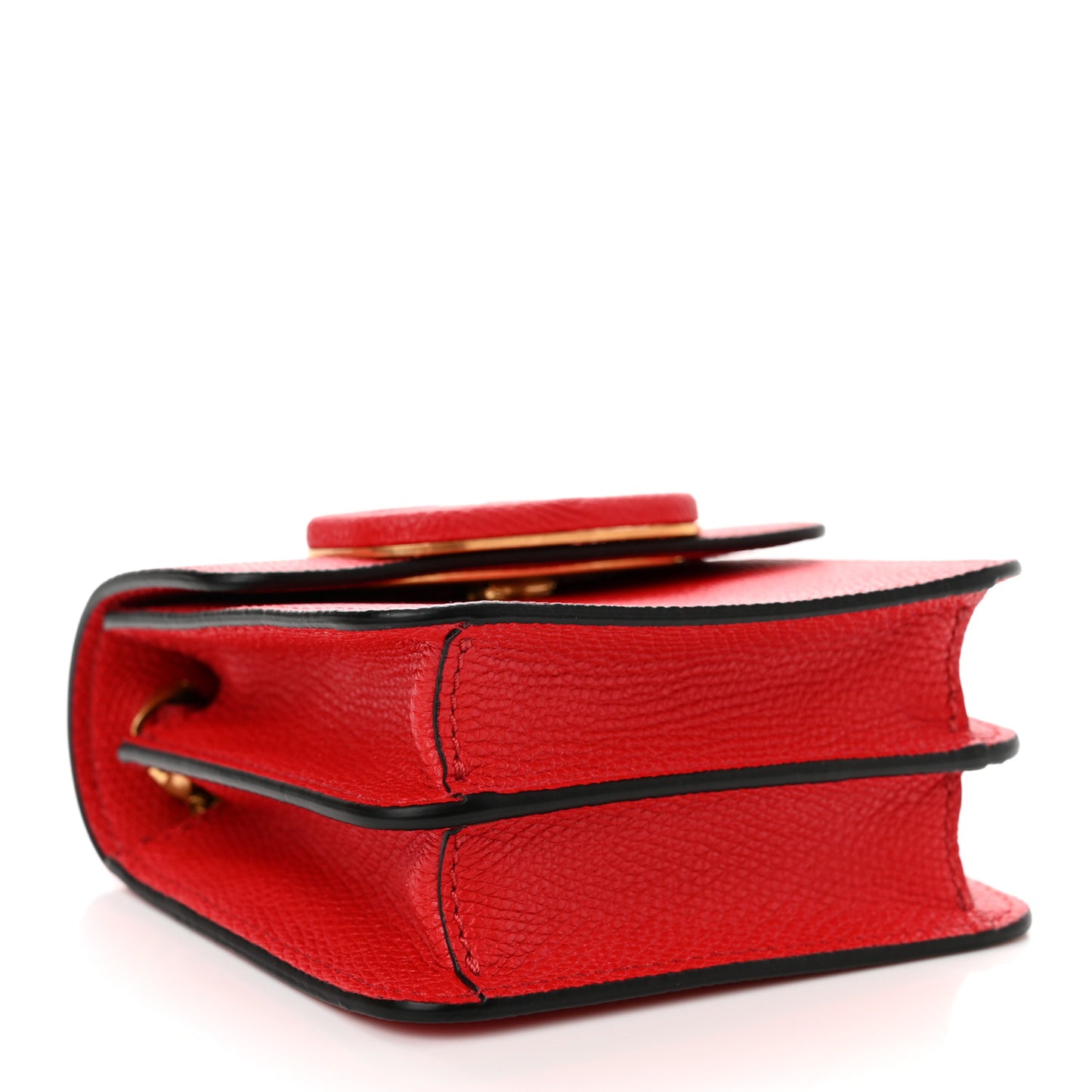 Grainy Calfskin VLogo Compact Wallet with Chain Rouge Pur