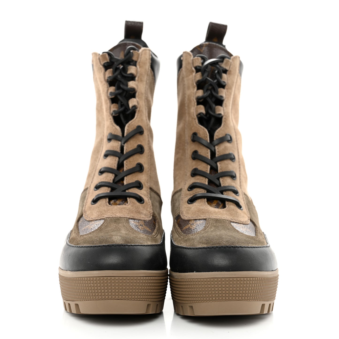 Suede Calfskin Monogram Laureate Platform Desert Boots 40 Beige