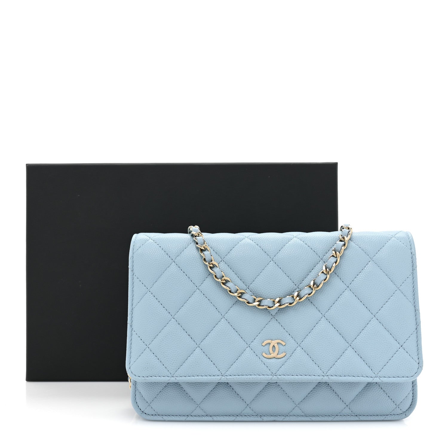 Chanel Caviar Quilted Wallet on Chain WOC Light Blue 16 of 16
