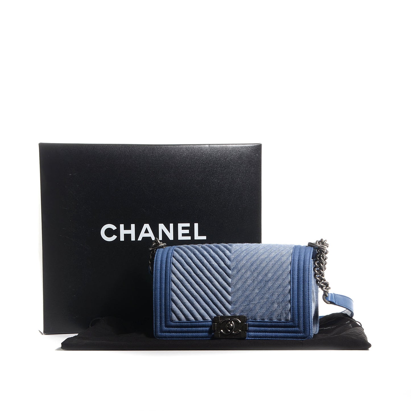Denim Chevron Quilted Medium Boy Flap Blue
