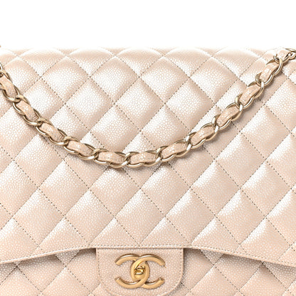 Chanel Iridescent Caviar Quilted Maxi Double Flap Beige 8 of 10