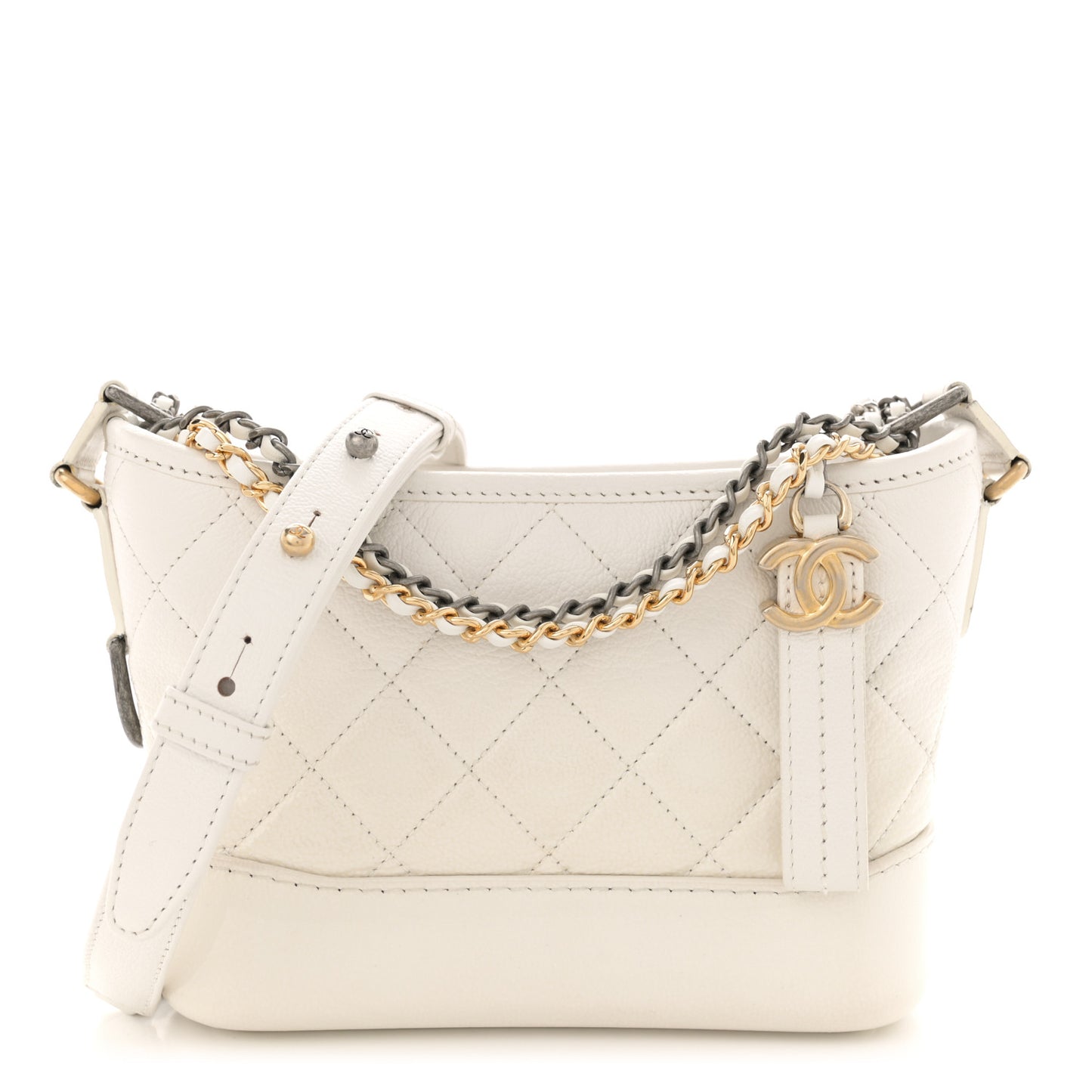 Patent Goatskin Quilted Small Gabrielle Hobo White