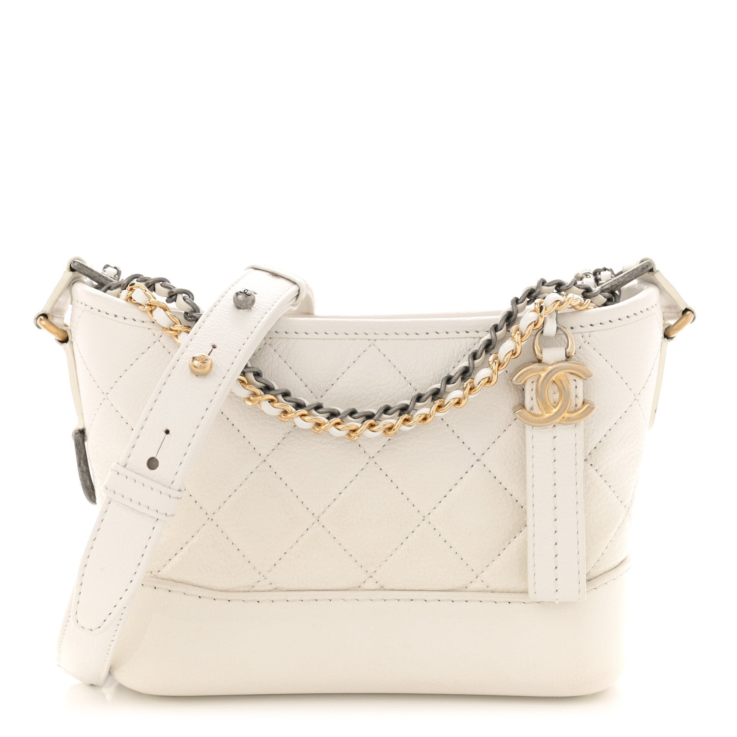 Chanel Patent Goatskin Quilted Small Gabrielle Hobo White 1 of 14