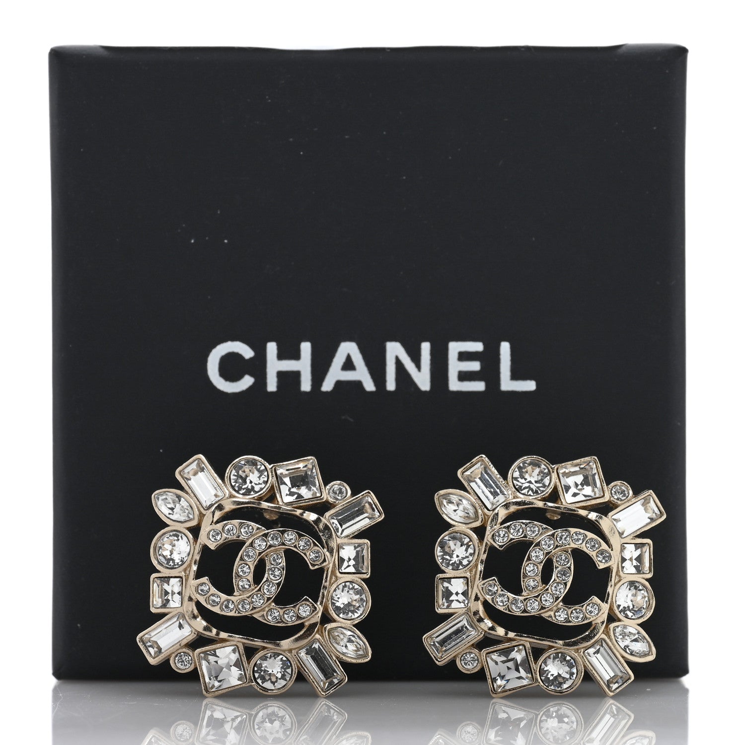 Chanel Metal Crystal Baguette High Society CC Earrings Gold 5 of 5