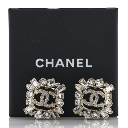 Chanel Metal Crystal Baguette High Society CC Earrings Gold 5 of 5