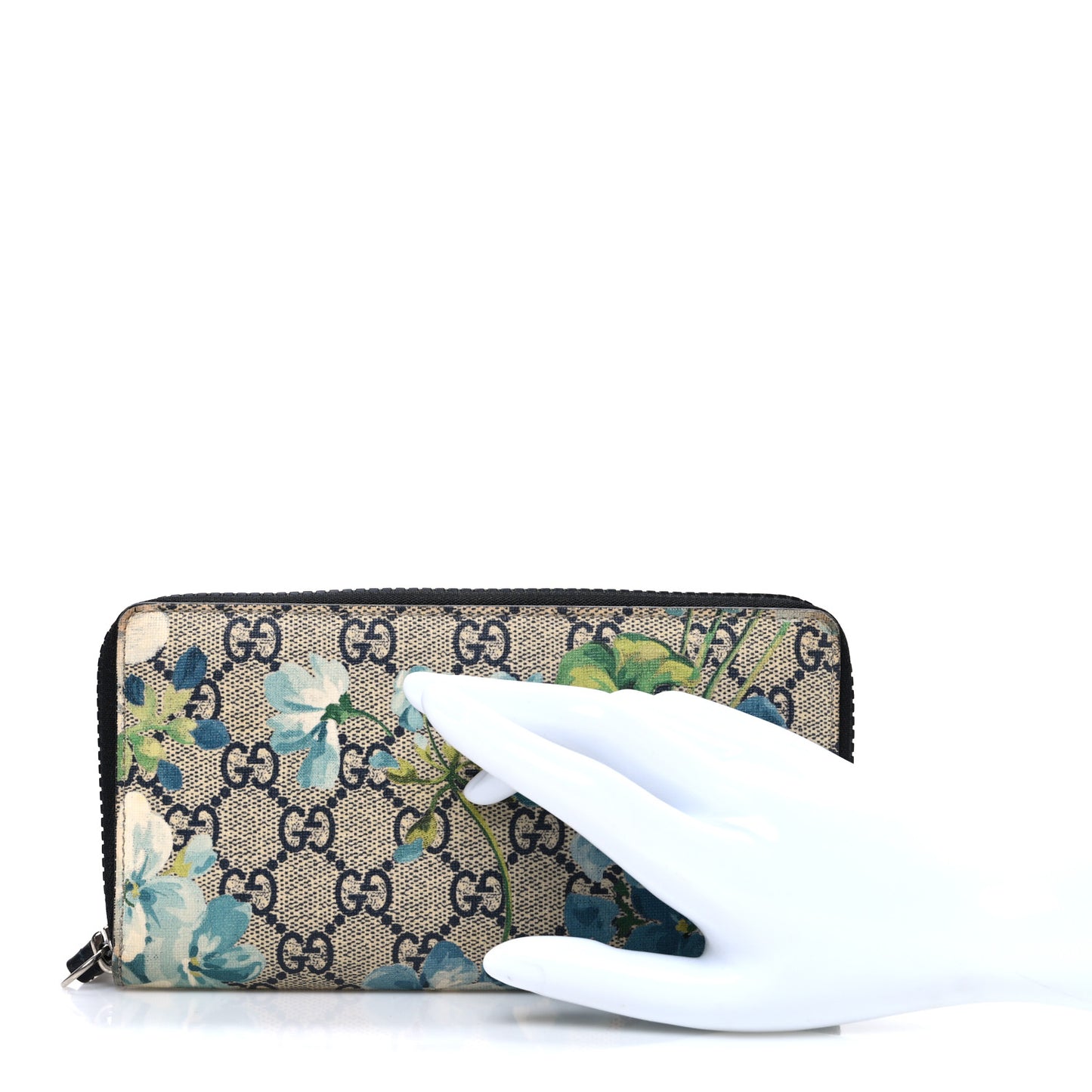 GG Supreme Monogram Blooms Zip Around Wallet Blue