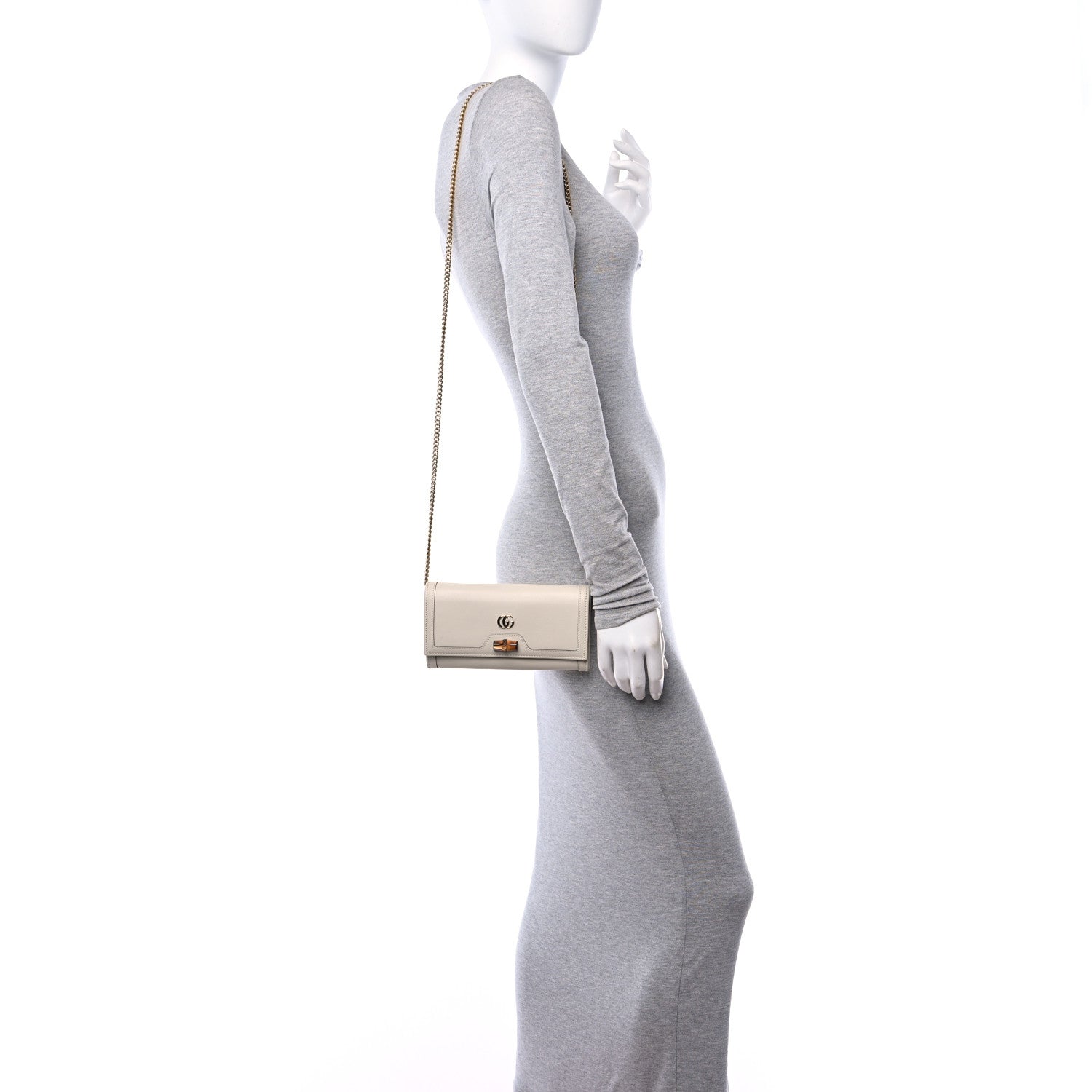 Gucci Wonka Grain Calfskin Diana Chain Wallet Mystic White 2 of 12