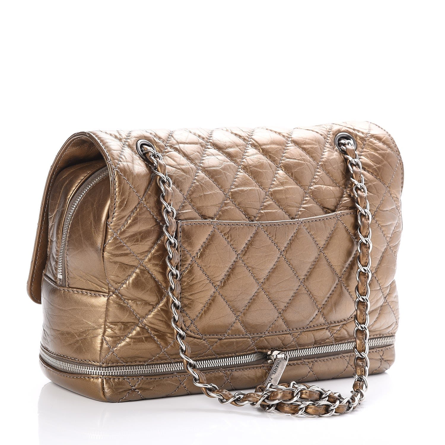 Chanel Metallic Aged Calfskin Expandable Flap Bag Dark Gold 4 of 10