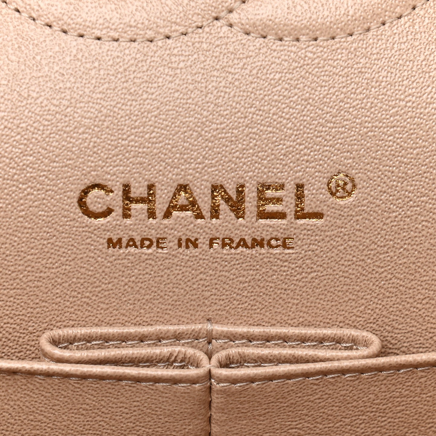 Iridescent Calfskin Quilted Medium Double Flap Dark Beige