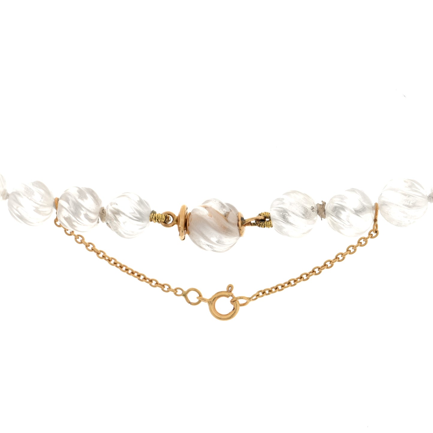 18K Yellow Gold Diamond Rock Crystal Necklace