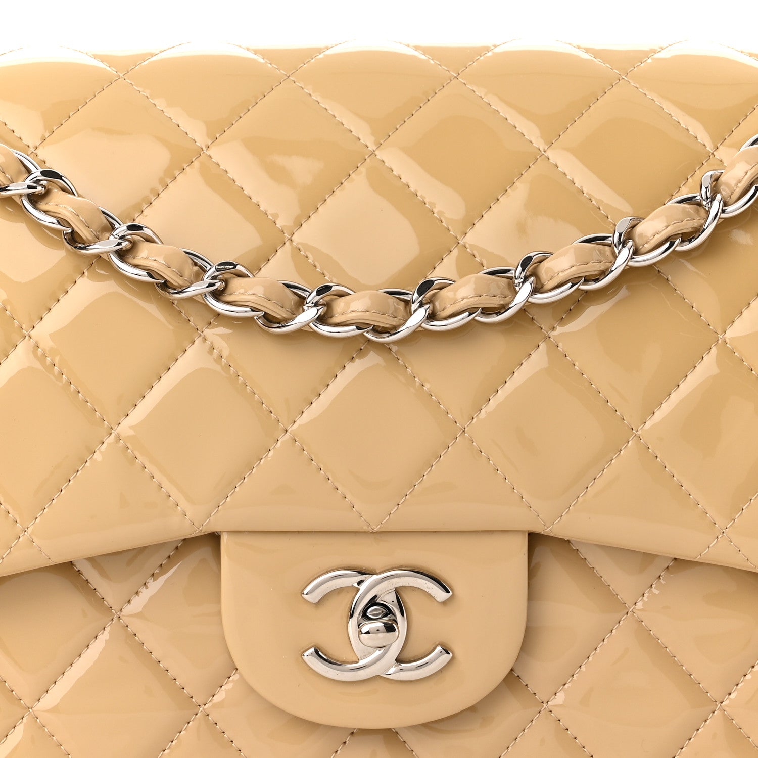 Chanel Patent Quilted Jumbo Double Flap Beige 7 of 10
