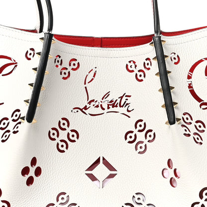 Christian Louboutin Calfskin Perforated Small Loubinthesky Cabarock Spikes Tote Snow 7 of 9