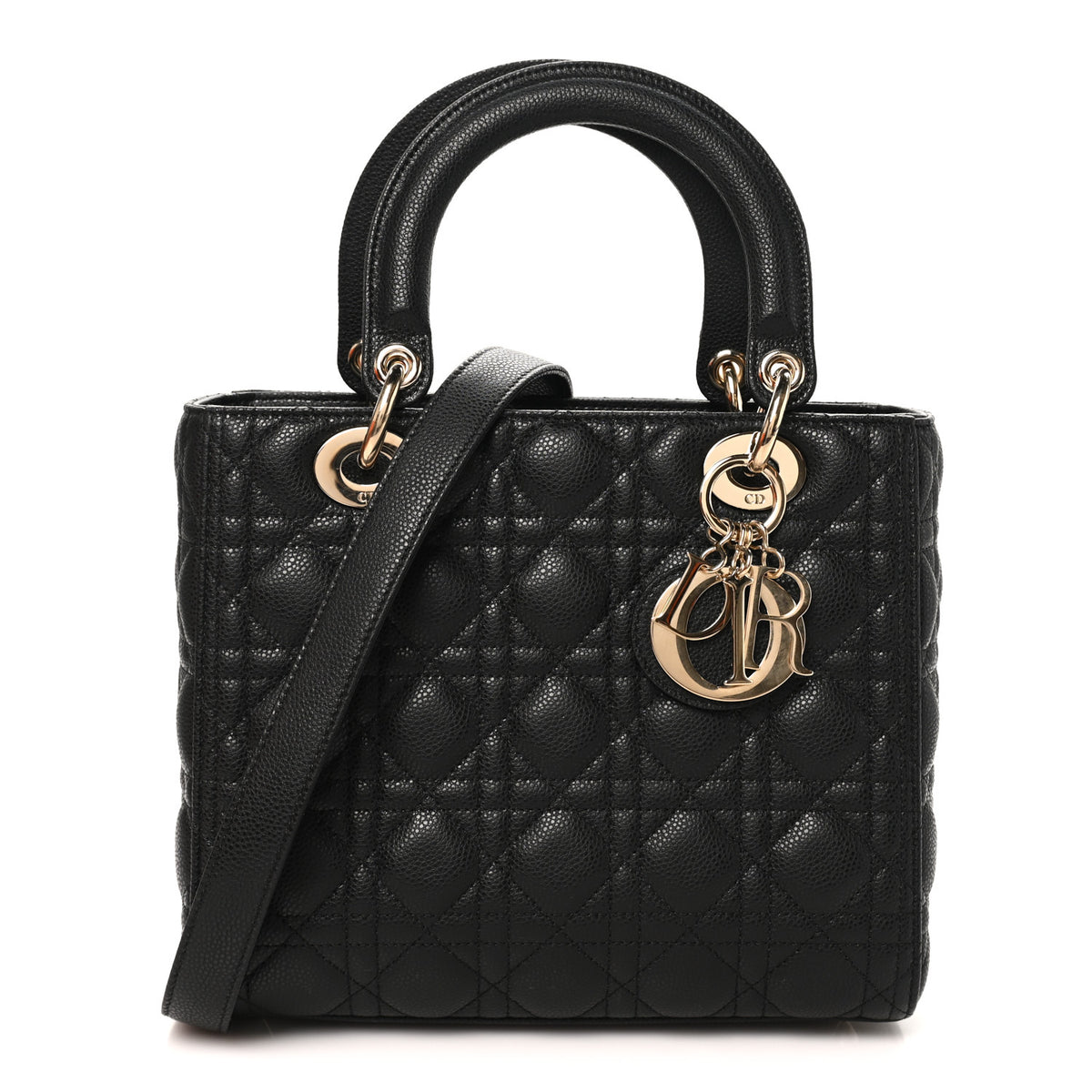Christian Dior Grained Calfskin Cannage Medium Lady Dior Black 1 of 11