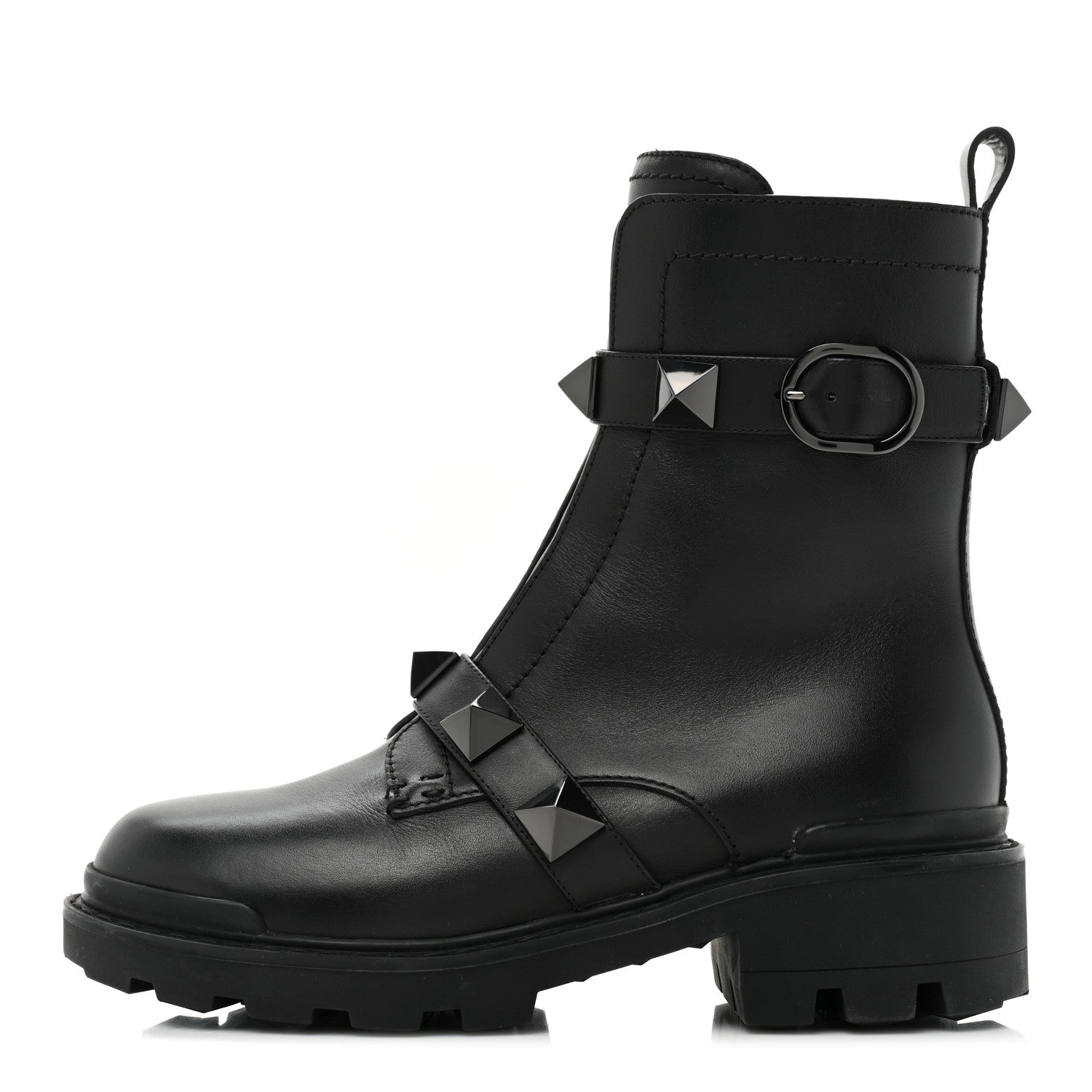 Valentino Garavani Calfskin Tonal Roman Stud 20/40mm Combat Boots 38 Black 1 of 9